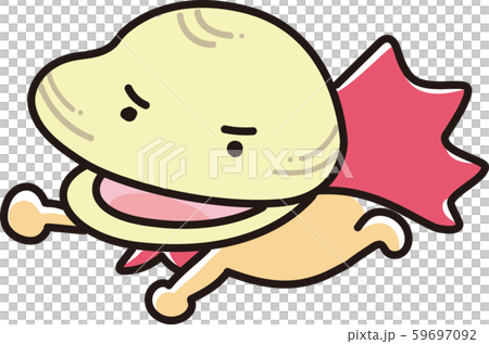 貝 キャラクター 全身 ヒーロー 飛ぶ マント マンガ シンプル 可愛い ハマグリ あさりのイラスト素材